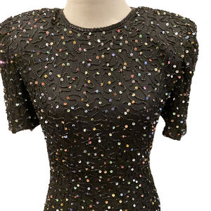 Laurence Kazar New York Petite Beaded Sequin Silk Dress